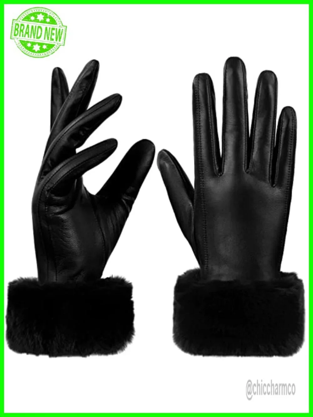Women's Leather Gloves with Rabbit Fur Cuff Touchscreen Warm Winter Driving